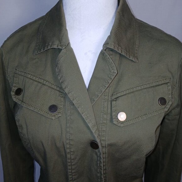 ETCETERA FITTED ARMY GREEN SHORT JACKET, SNAP FRONT,  WOMENS SIZE 0 - Picture 5 of 7